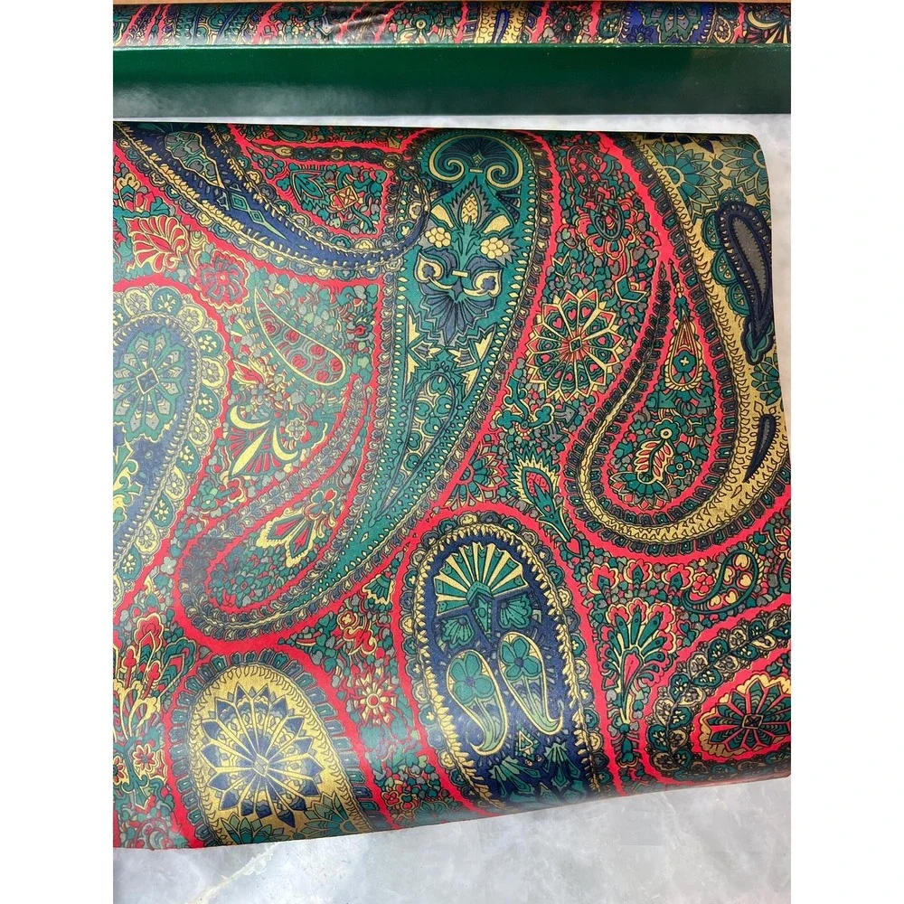 Vintage Paisley Gift Wrap Set Ralph Lauren Style Metallic Paper Tags Boxed